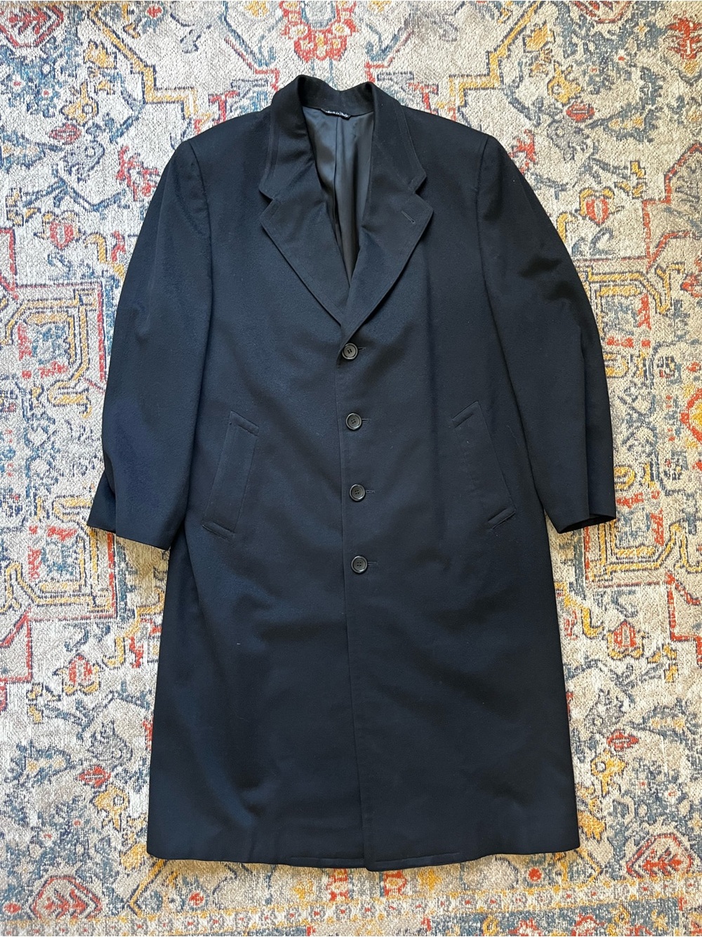 Canali Black Men's Long Coat - Single-Breasted Wool XL